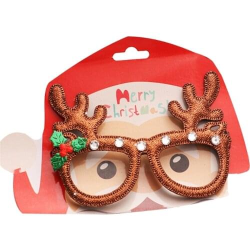 594C Christmas Glitter Plastic Glasses Frame Cute Cartoon Santa Hat Wreath Reindeer Horn Xmas Tree Eyeglasses Cosplay Props
