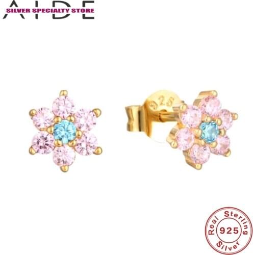 AIDE Flowers Gold Earring For Women 925 Silver Earrings 2020 Fashionable Stud Earrings Jewelry Zircon Pendientes Brincos Aretes