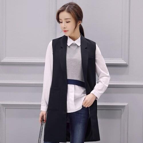 B2471 new 2020 spring autumn women fashion long paragraph ladies thin sleeveless slim black vest coat cheap wholesale