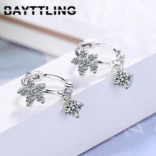 BAYTTLING 925 Sterling Silver 20MM Shiny Star Zircon Pendant Earrings For Women Fashion Wedding Jewelry Party Gifts