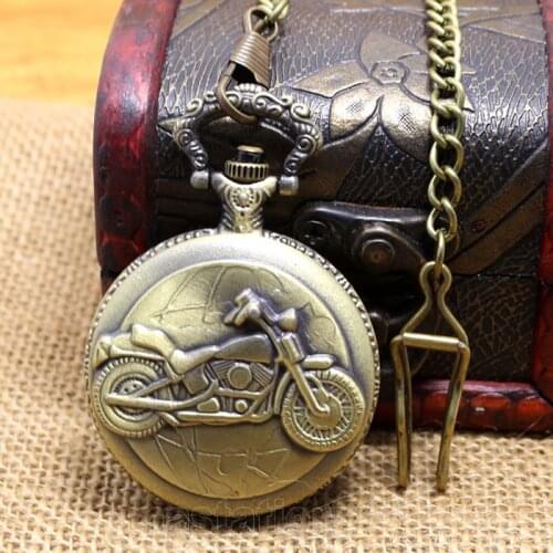 Free Shipping Bronze Motorcycle Motorbike MOTO Hour Long Chain Pocket Watch Necklace Pendant Mens Husband Christmas Gift P79C