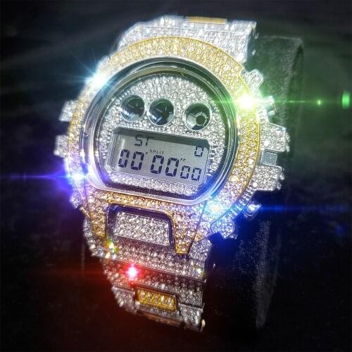 MISSFOX Full Diamond Men Watch Luxurious Gold And Silver Blingbling Men Wrist Watches Fashion Electronic Calendar Man Watches