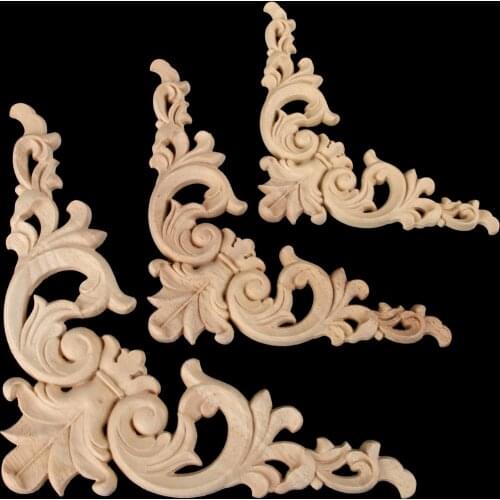 1Pcs Woodcarving Decal Corner Applique Frame Door Decorate Wall Doors Furniture Decorative Figurines Wooden Miniatures