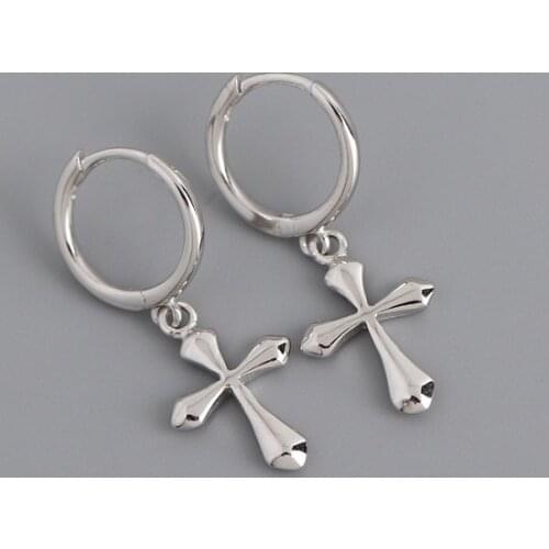 Korean Jewelley 925 Sterling Silver Cross Stud Earrings For Girls Lady Pendientes серьги кресты eh758