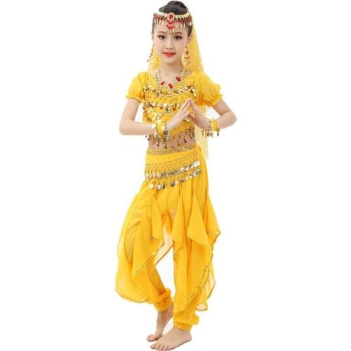 2020 New Style Children Belly Dance Indian Costume Set Child Bollywood Dance Costumes Girls Performance Bellydance Wear 6-Pieces
