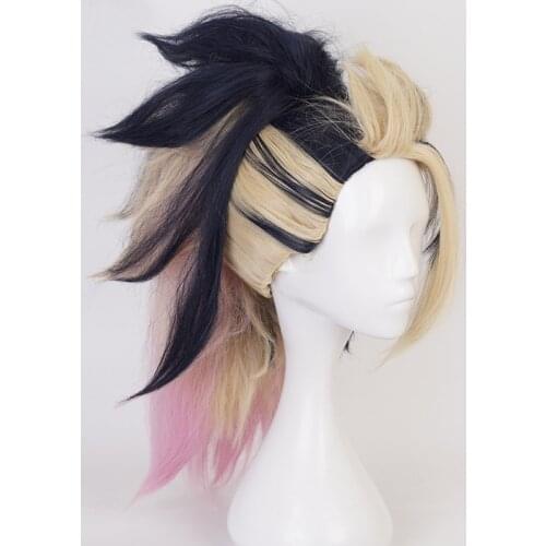 LOL KDA The Baddest Akali Mixed Color Ponytail Long Heat Resistant Synthetic Hair Halloween Party Wigs + Free Wig Cap