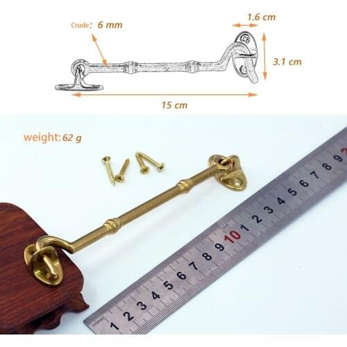 2Pcs 150mm 5.9inch Brass Pure Copper Old style Window Brace Windproof hook Door Window Catch Eye Cabin Hook Retro Window Hook