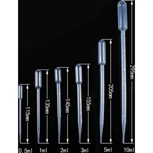 Mixed-size packaging 1ml,2ml,3ml,5ml Plastic Microscale Pipette Transparent Dropper
