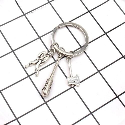 New Fashion KeychainThe Walking Dead Pendants DIY Men Jewelry Car Key Chain Ring Holder Souvenir For Gift Zombie ax Stick