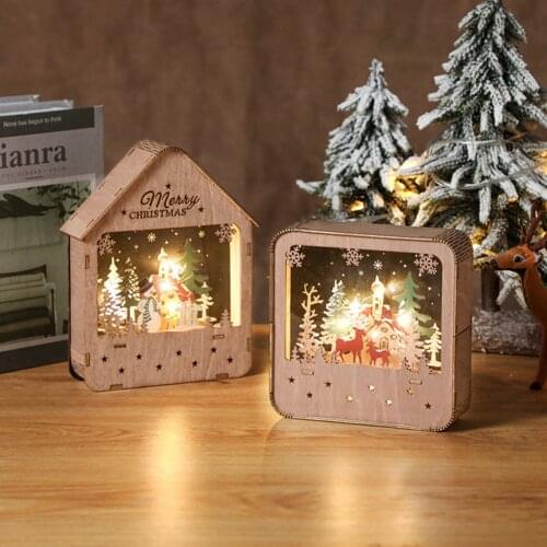 Christmas Luminous Cabin Christmas Wooden House Sparkling LED Light Home Xmas Tree Santa Claus Window Decor DIY New Year Gifts