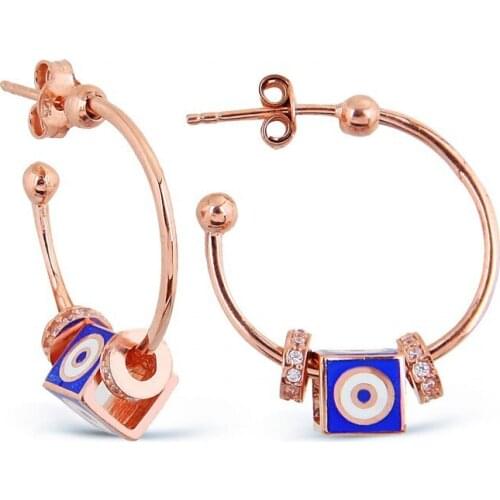 Argentum Concept-Cube Evil Eye Beaded Silver Ring Earrings