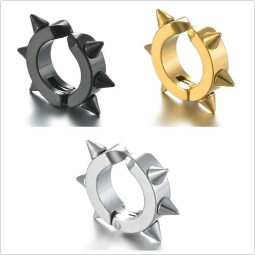 Black Punk Women Men Earrings Ear Studs Spike Rivet Hoop Huggie Gothic Black Stainless Steel Earring Jewelry Gifts Accessories