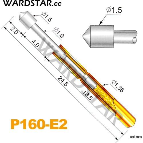 100pcs/lot P160-E2 Dia 1.5mm Spring Test Probes Pogo Pin Length 24.5mm (Stroke Spring Froce:140g)