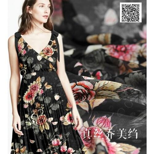 Flower rhyme silk Qiaomei crepe silk fabric mulberry silk digital printing cloth clothing dress spring and summer