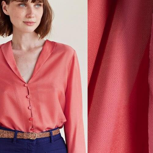 Solid pink color small check pattern silk blends Lyocell fabric, soft and drape,sewing for blouse,skirt,dress,craft by the yard