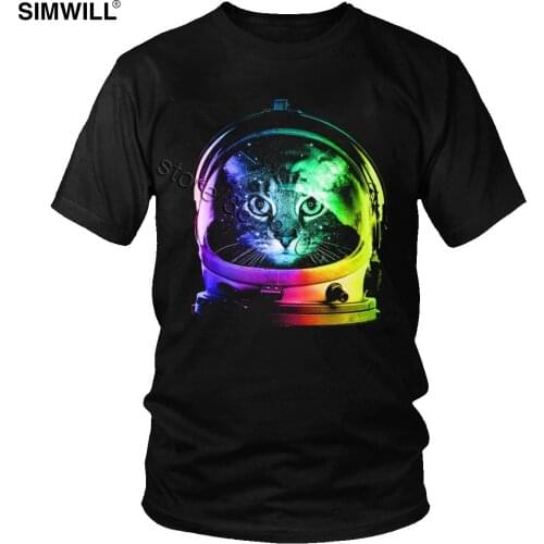 Funny Astronaut Cat T Shirt Men Cute Short Sleeves Round Neck Tee Space Animal Casual Summer T-shirt 5XL 6XL Gift Idea Apparel