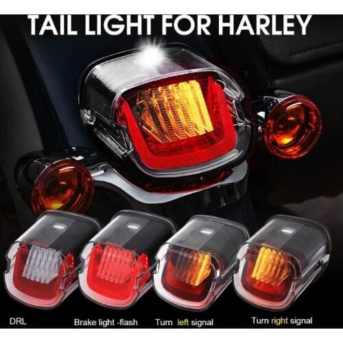 Motorcycle LED Tail Light Smoke Lens Brake License Plate Lamp Rear Stop 12v For Harley Dyna Road King Softail Touring