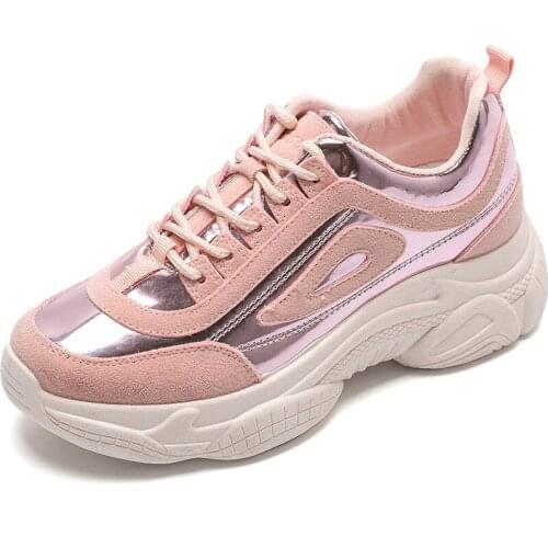 2019 Autumn Fashion Glossy Ladies Casual Shoes For Woman Vulcanized Shoes Breathable Wild Platform Women Shoes Sneakers F3-66
