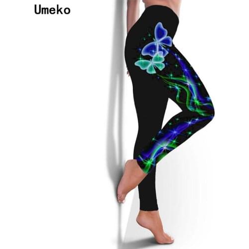 Umeko High Waist Flash Butterfly Plus Size Leggings Women Sports Workout Ankle Length Pants Ladies Fashion Fitness Leggins Y2k