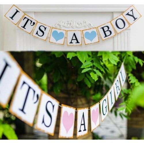 1set Pink Blue Its a BOY & Its a GIRL Banner Paper Hanging Garland Genderl Reveal Baby Shower Princess Party Supplies Decor
