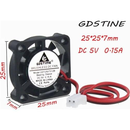 1piece Gdstime 5v 25mm x 7mm 3d printer part fan 25x25x7mm mini cooler graphics card DC 2Pin 5V
