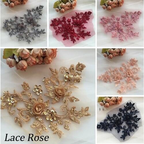1Pcs Pearl Beaded 3D Flowers Patch Lace Applique Diy Sew On Patches Wedding Dress Decor Floral Patch Costume