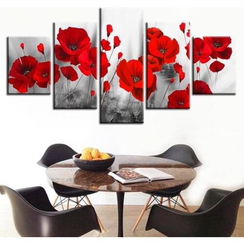 5d diy diamond painting home decorative diamond embroidery 5pcs Red Flowers painting for home decoration H310