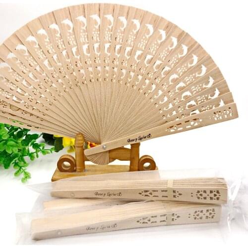 80PCS Wedding Sandalwood Fan Hollowed-out Dolphin Design in Organza Bag Custom Printing Text Wood Fan Perfect For Party Decor