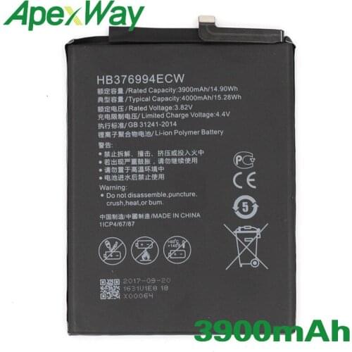 ApexWay 2PCS/lot HB376994ECW 3900mAh Phone battery for Huawei honor V9 Honor 8 pro DUK-AL20 DUK-TL30