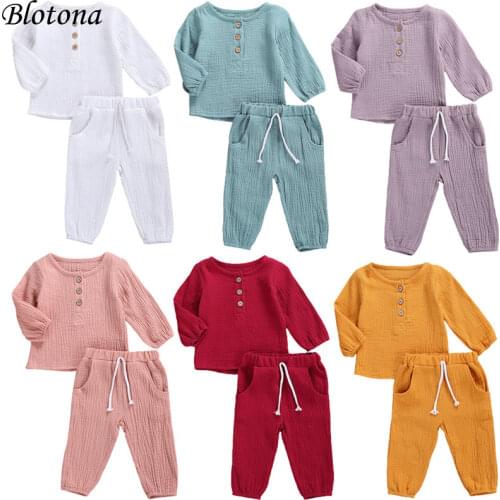 Blotona Spring Autumn Baby Girl Boy Clothes Set Long Sleeve Ribbed Sweatshirt Tops with Pocket+Elastic Waist Pants 2Pcs 6M-4Y