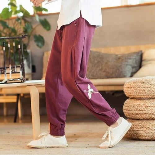 5XL Casual Men Drawstring Pockets Ankle Tie Cotton Linen Plus Size Loose Harem Pants Stretch Flexible Man Casual Trousers