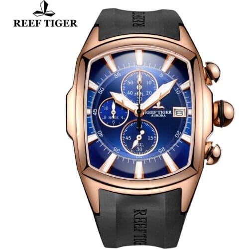 2020 Reef Tiger/RT Top Brand Luxury Sport Watch Men Rose Gold Blue Dial Professional Stop Waterproof Watches Relogio Masculino