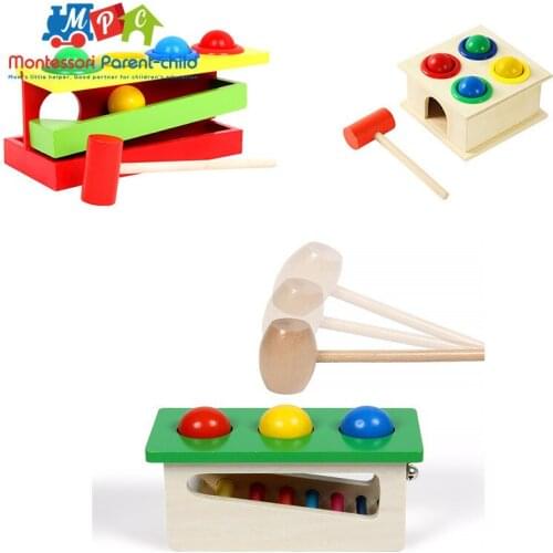 Wooden Knock Table Matching Color Piling Hand Hammering Ball Parent-child Interactive Toys Early Learning Educational Baby Toys