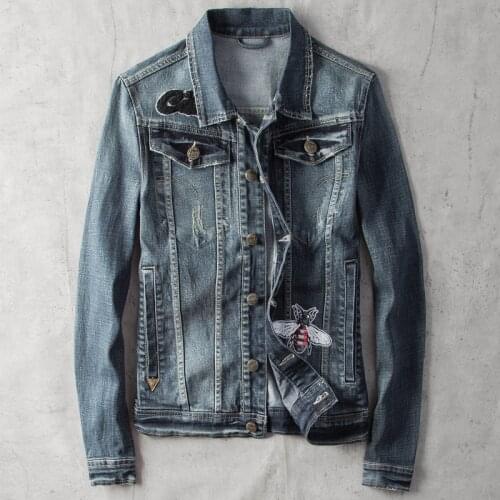 Autumn Mens Spring Denim Jacket Trendy Fashion Slim Fit Vintage Jeans Patch Design Cowboy Coat Outwear Drop Shipping