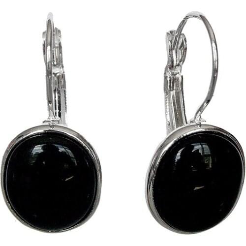 LATE TREND ELEGANT NATURAL BLACK Natural Stone 925 EARRINGS 2" natural gem/stone/coral/opal Marcasite Earrings