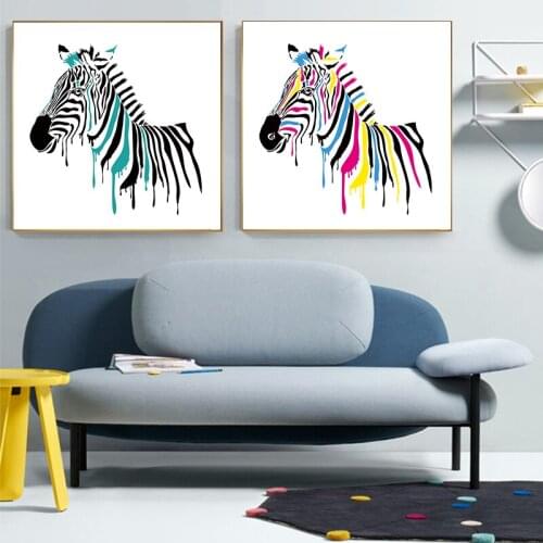 GoldLife Colorful Zebra Canvas Picture on The Wall Cute Watercolor Animals Wall Print Posters for Kids Room Wall Decor