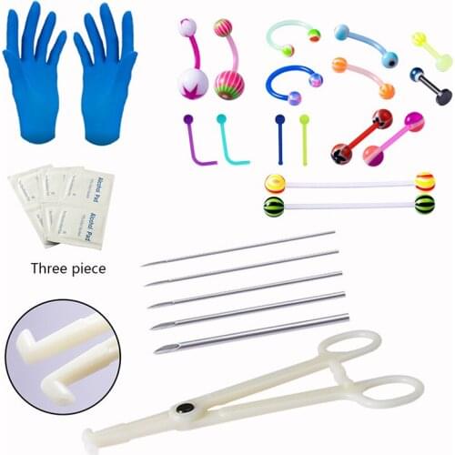 Body Piercing Tool Kit Disposable Professional Body Piercing Needles Clamp Tools Tongue Eyebrow Nose Belly Button Body Jewelry