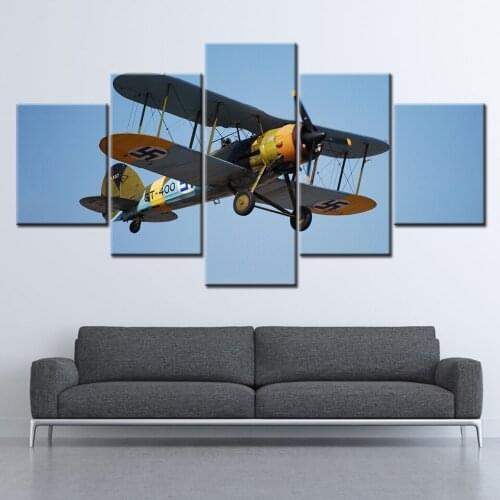 Canvas Painting Airplane Stearman Model 75 Flying 5 Pieces Wall Art Painting Modular Wallpapers Poster Print Home Decor