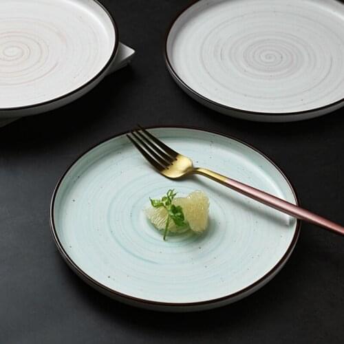 Japanese-style thread hand-painted ceramic disc breakfast plate creative dish steak western food plate home dessert salad plate