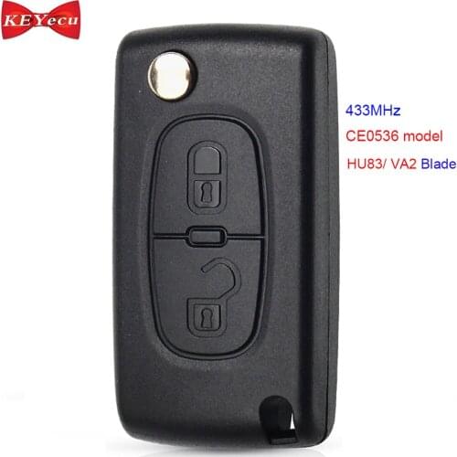 KEYECU for Peugeot for Citroen CE0536 Model Remote Key Fob 433MHz ID46 HU83/ VA2 Blade 2 Button