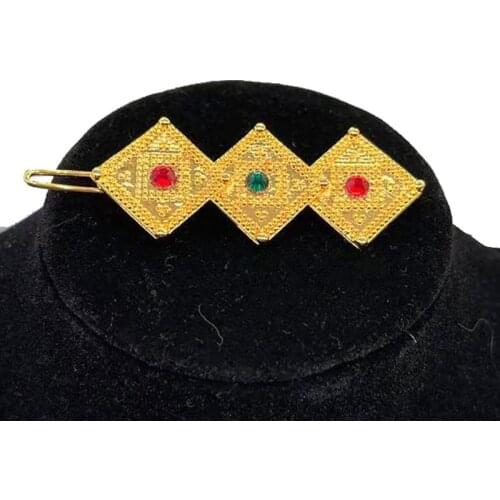 Red Stone Ethiopian hairpin Gold hair piece from Africa Dubai Pin banasha Woman hair pieces Bridal Jewerly
