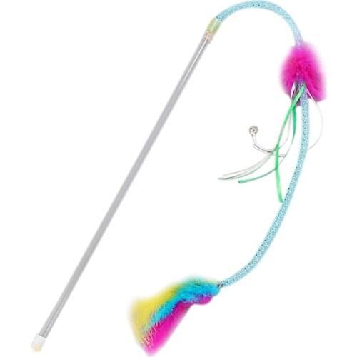 Colorful Feather Cat Teaser Wand Interactive Funny Fake Feather Cat Toy Cat Plastic Stick Wand Toy For Kittens Cats Pet Toys