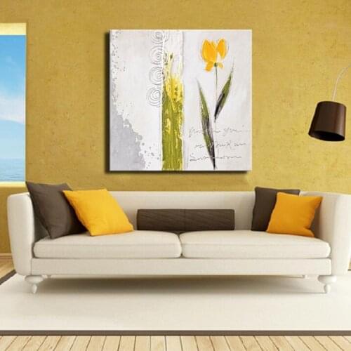 Hotselling online wholesale cheap price simple yellow flower oil painting art handmade acrylic oil on canvas unframed