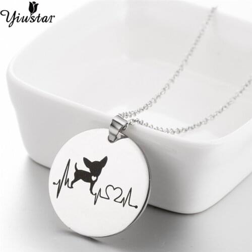 Yiustar Cute Black Color Chihuahua Pendant Necklace Women Bitty Heart in Chihuahua Wave Line ECD Necklaces Stainless Steel Gifts