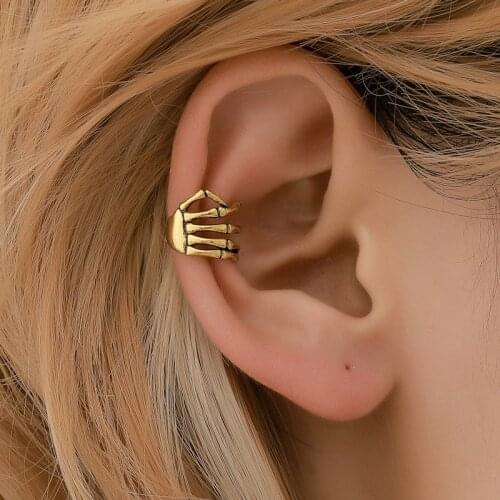 Fashion Punk Style Skull Hand Spine Ear Cuffs Gold Ear Cuff Clip Earrings For Women No Piercing Fake Cartilage Earring