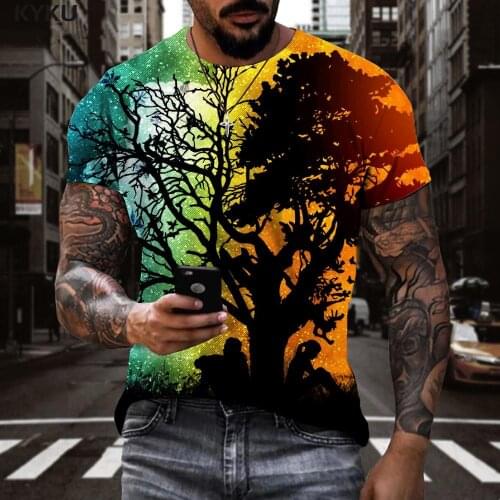 KYKU Brand Galaxy T-shirt Men Moon T-shirts 3d Tree Shirt Print Harajuku Anime Clothes Mens Clothing Hip hop Printed Slim O-Neck