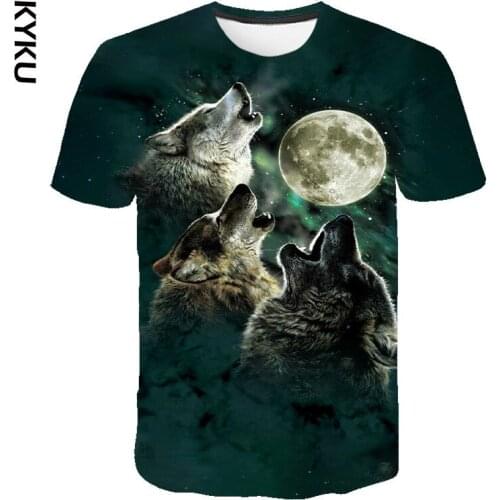 KYKU Fashion Men Tops Wolf 3D Print T-Shirt Cool Funny T Shirt Short Sleeve Tops Tshirt Male Animal Printing T-shirt Male