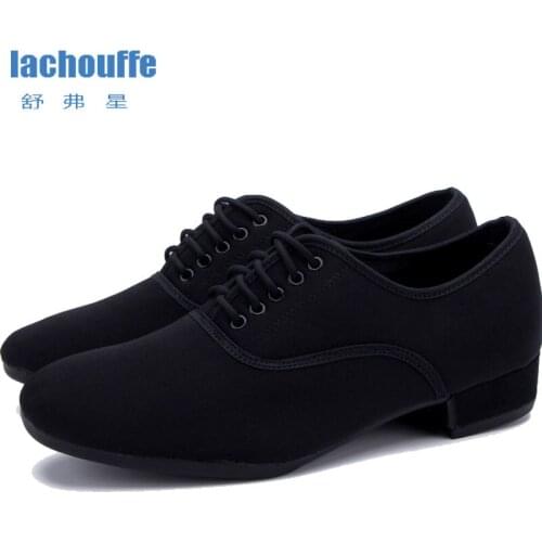 Mens Dance Shoes Black Breatheable Oxford Cloth Rubber Outsole Male Plus Size Low Heel Tango Ballroom Dance Shoes EU39-44