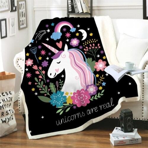 Hoodie Blanket Plush Throw Blanket 3D Black Unicorn Printed Sherpa Fleece Microfiber Throw Blanket 2019 Drop Shipping