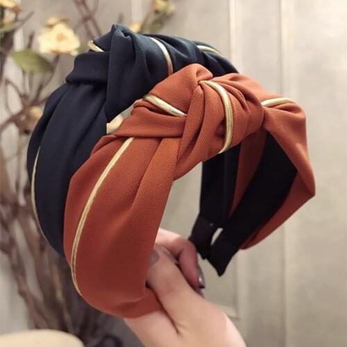Solid color gold rim knotted fabric wide side headband tiara wash makeup sweet cute accessories non-slip Fashion personality